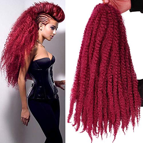 3Packs Marley Twists Crochet Hair Afro Kinkys Braiding Hair Extensions 18Inch Kanekalon Synthetic Burgundy Marley Braid Hair for Black Women (#Bug)