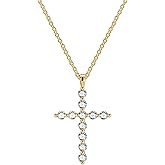 QuesTreasure Gold Plated Cross Pendant Necklace, Cross Necklace with Cubic Zirconia, Tarnish-Resistant Cross Pendant Necklace 17 Inches Chain for Women & Men