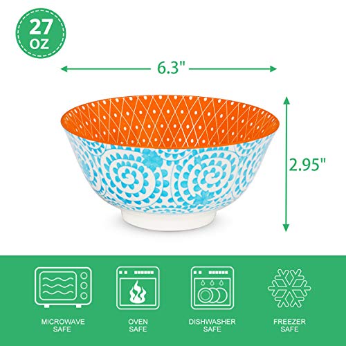 image for E-Gtong 27OZ Hand-Painted Cereal Bowls Set of 6, Multicolor Porcelain 