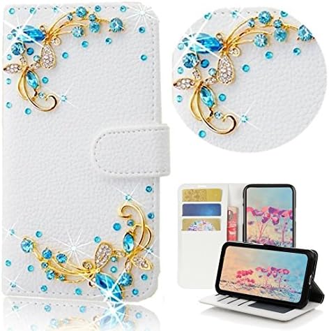 HTC Desire 10 Pro Case,Yaheeda 3D Handmade Wallet Bling Crystal PU Leather with Sparkle Diamond Flower Butterfly Design Card Holder Flip Case Folio Cover for HTC Desire 10 Pro