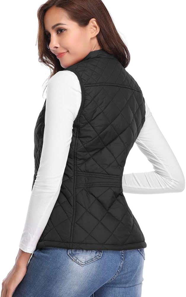 fuinloth Women's Padded Vest, Stand Collar Lightweight Zip Quilted Gilet: Clothing