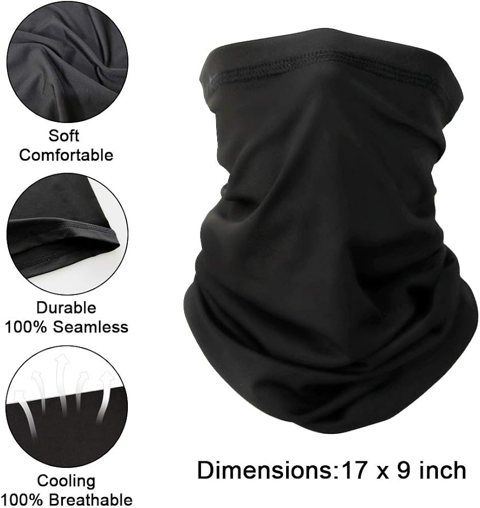 [8 Pack] Sun UV Protection Neck Gaiter - Seamless Reusable Unisex Face Mask Scarf Balaclava Black: Clothing