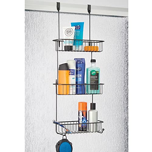 mDesign Extra Large Metal Over Shower Door Caddy, Hanging Bathroom Storage Organizer Center with