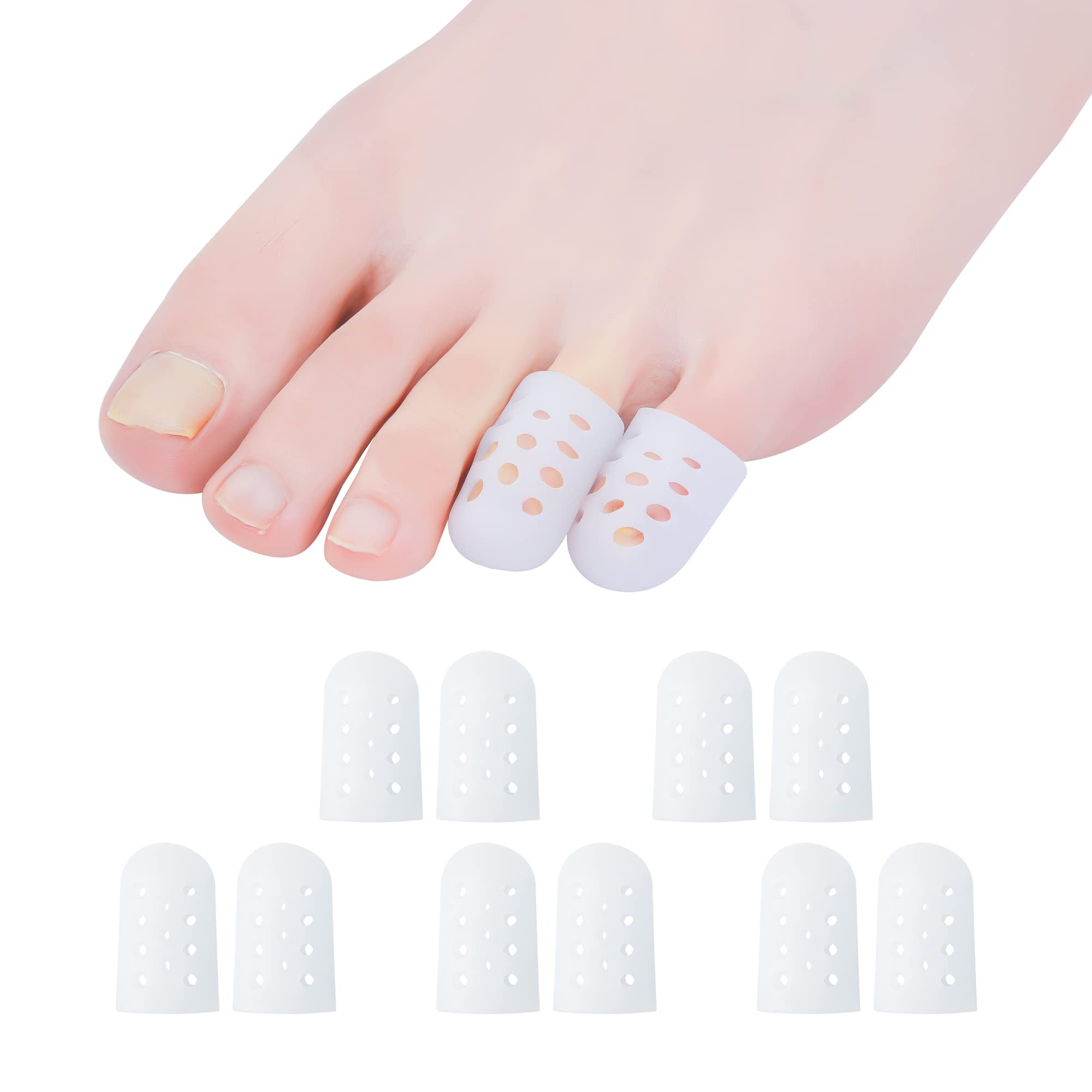 Hoogoo Pinky Toe Caps, Breathable Toe Protector Cover Sleeves 10 Pcs with Holes for Small toes
