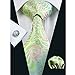 Hi-Tie Men Classic Green Teal Tie Necktie with Cufflinks and Pocket Square Tie Set