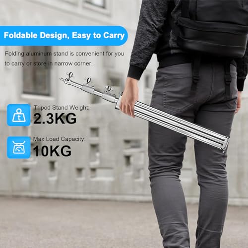 Gluckluz Stainless Steel Light Stand 280cm Heavy Duty Photo Studio Light Stand Height Adjustable Lighting Tripod Holder with 1/4" to 3/8" Universal Adapter for Home Photography Studio Softbox (Silver)