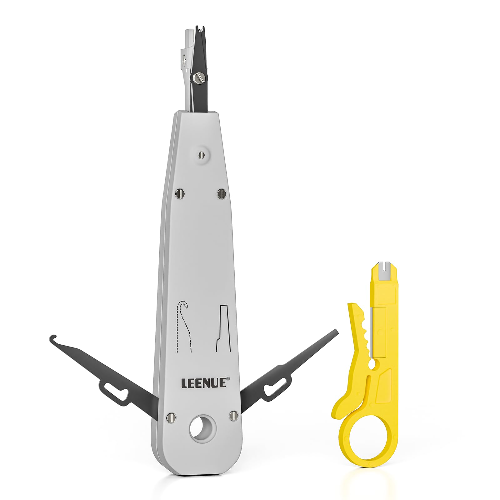 LEENUE Punch Down Tool Impact Krone Tool for Ethernet RJ45 Socket Cat5/Cat6/Ca6A Network Telephone Cable RJ11 Professional Terminal Insertion Tools with Hook and Blade Grey