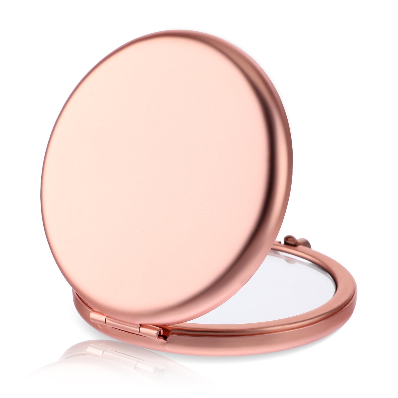 YUXIANLB Compact Mirror for Purse, Double-Sided 1X/2X Magnifying Metal Travel Makeup Mirrors, Portable Folding Mini Pocket Makeup Mirror for Purse, Handbag (Round, Rose Gold)