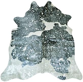 Silver Metallic Acid Wash on Black and White Base Original Cowhide Rug