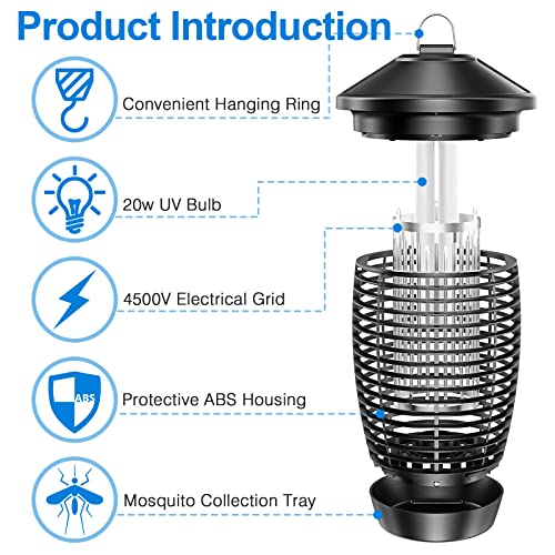 PALONE Bug Zapper Lamp 4500V 20W Light Electric Shock Pest, Electronic Bug Zapper Electric Shock Pest, Plug-in Bulbs Used in Homes,Gardens, Suitable for Indoor and Outdoor Waterproof