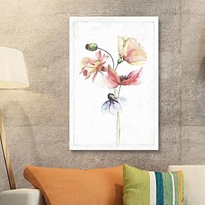 Canvas Wall Art - Watercolor Paint Variations Poppys Flower Series Artwork - Giclee Print Gallery Wrap Modern Home Art Ready to Hang - 12x18 inches