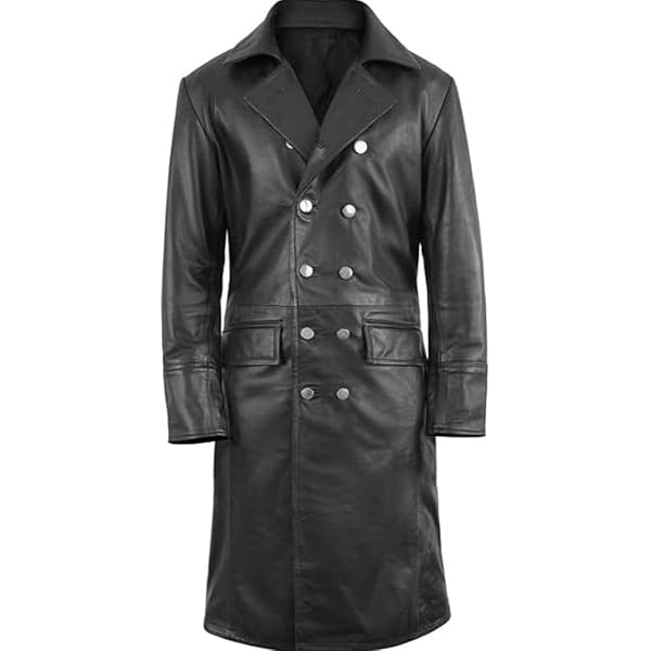 German Classic Officer k Black Leather Coat | Long Black