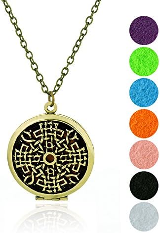 DEVICE Essential Oil Diffuser Necklace, Gold Plated Aromatherapy Diffuser Locket Pendant Necklace Jewellery Set for women, 7 Colors Refill Pads (Ancient bronze 3)