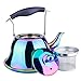 Onlycooker Whistling Tea Kettle Stainless Steel Stovetop Teakettle Sturdy Teapot for Tea Coffee Fast Boiling with Infuser Color Rainbow Mirror Finish 2 Liter / 2.1 Quart