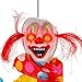 Halloween Haunters Animated Hanging 2 Foot Scary Circus Clown with Moving Arms Prop Decoration - Spooky Laughs, Flashing LED Eyes - Battery Operated