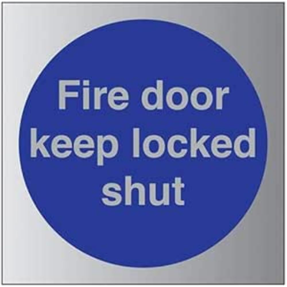 V Safety Fire Door Keep Locked Shut Sign - 150mm x 150mm - 3mm Brushed Alu Comp