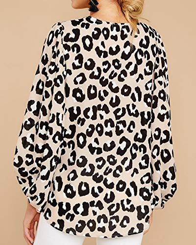 Imysty Womens Oversized Lantern Sleeve Chiffon Blouse Tops Casual Loose V Neck Shirts Pullover (Medium, Leopard)