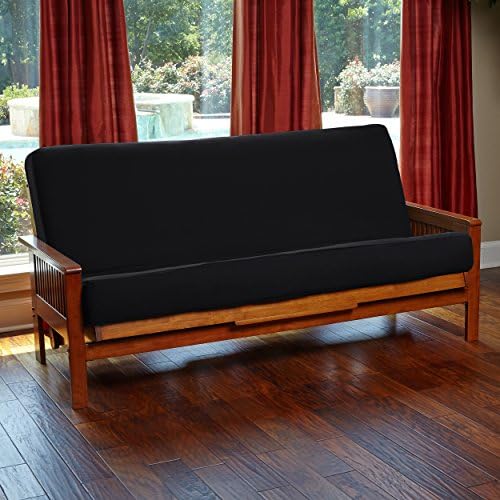 Futon Cover with 3 Sided Zipper - Factory Direct - Full or Queen - Solid Colors - Premium Cotton/Polyester Blend - Futon Mattress Cover (Black, Full (Fits 8" to 10" Mattress))