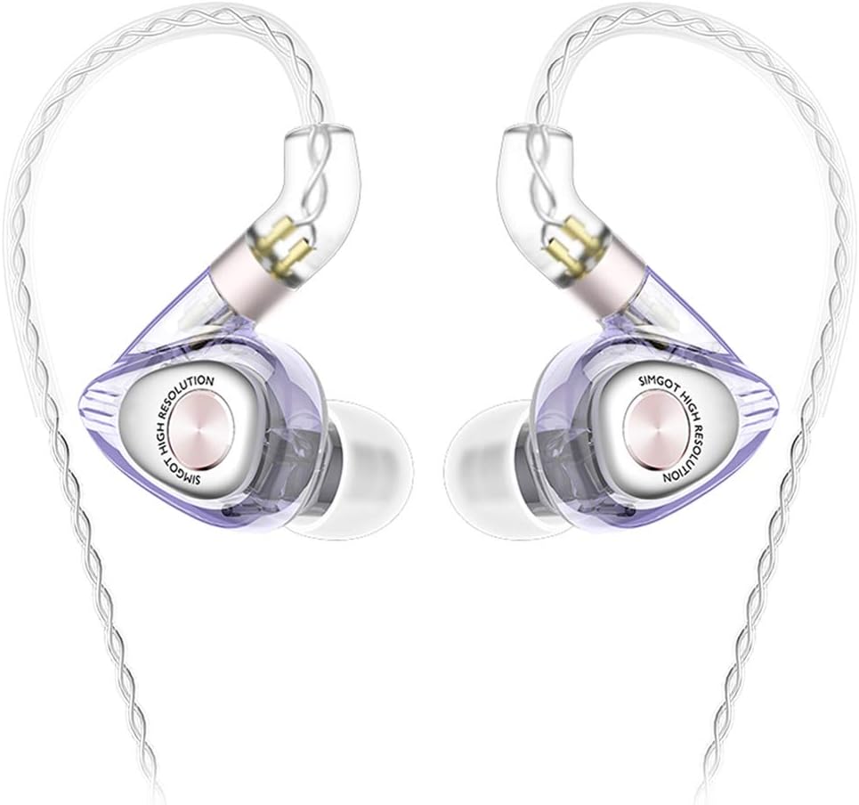SIMGOT EM2 High-Res in-Ear Monitor Headphones with 1BA+1DD Hybrid Balanced Armature Driver, Noise-Isolating IEM Earphones with Detachable Cable, Professional Musician Headset with HiFi Earbuds(Purple)