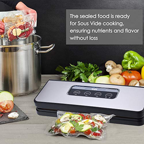 Vacuum Sealer Machine, Winjoy Automatic Food Sealer for Food Savers w/Starter Kit|Touch Pannel and LCD Display|Dry & Moist Food Modes| Compact Design (Silver) - Thumbnail 4