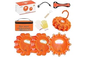 DK-WINER LED Road Flares 6Pack Roadside Emergency car kit Emergency Road Flares Kit with Magnetic Base for Vehicles & Boat | 9 Flash Modes(with Batteries) (4 Pack Rechargeable)