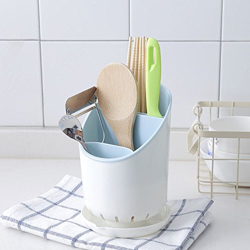 Microbird Plastic Utensil Holder Large Capacity Organizer Crock For Kitchen and Cooking Gadgets (Blue)