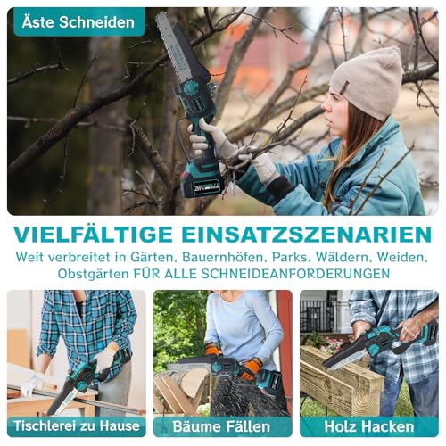 Mini Chainsaw with Battery 8000 mAh, 8 Inch & 6 Inch Mini Chainsaw Electric with Automatic Oiler and 2 x 4000 mAh Brushless Hand Chainsaw Battery for Garden Shears Loppers Wood Cutting