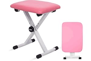 5 CORE Keyboard Bench 2 Inch Padded Cushioned Piano Stool Height Adjustable Guitar Seat Folding Portable Musician Chair w Nonslip Rubber Feet Pink- KBB 02 PNK