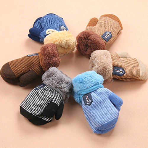 2-Pack Winter Warm Cute Knit Mittens Cold Weather Thicken Hot Gloves Fingers for Toddler Infant Baby Girls Boys (Black, Free Size 1-4 years)