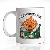 LAGZDFC Everything's Fine Ceramic Coffee Mug for Women Men, Funny 11oz Dumpster Fire Mug for Nurse Doctor Manager HR, Humour Coworker Leader Boss Gifts, Sarcastic Office Gifts, Appreciation Present