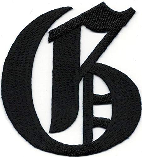 Iron On Embroidered Patch Top Quality Fancy Black Old English Alphabet Letter G 3" x 2 1/2"