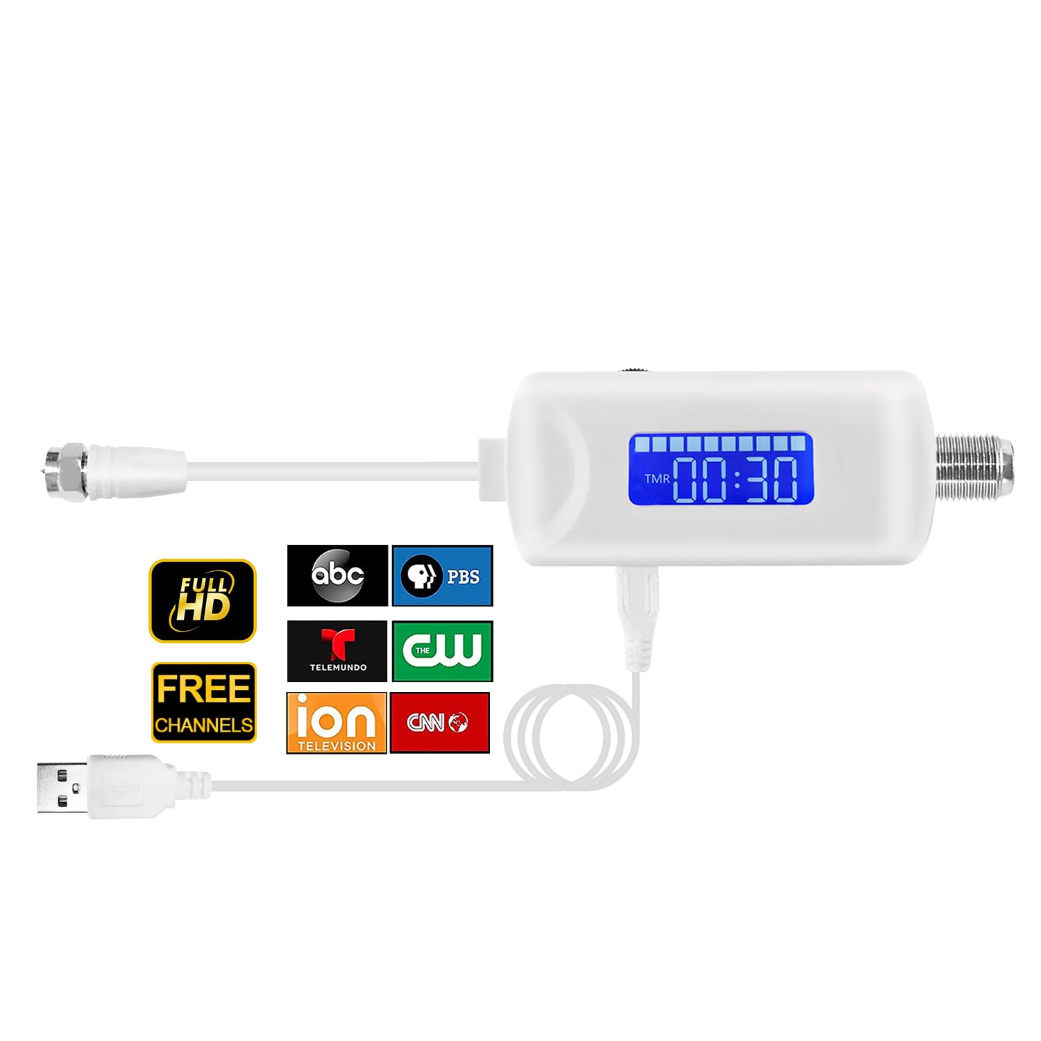 TV Antenna Amplifier Signal Booster, 25dBi High Gain Amplifier for 4K/1080p TVs, Low Noise, Adjustable Gain & Timer, USB Powered, Digital Signal Amplifier Boosts Weak Signals, Works with Smart TVs