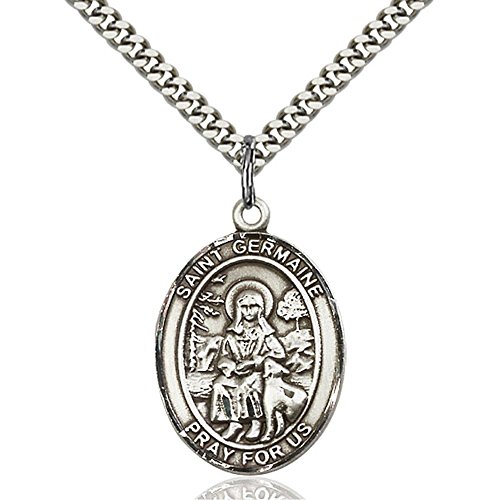 Sterling Silver St. Germaine Cousin Pendant 1 x 3/4 inches with Heavy Curb Chain