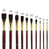 Long Handle Paint Brush Set 10 Professional Artist Grade Acrylic Oil Brushes Round Flat Filbert Tips with Roll Up Canvas Holder