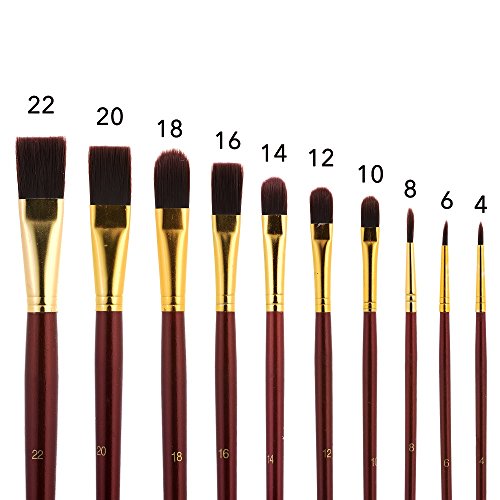 10 Professional Paint Brushes Set Long Handle Synthetic For Oil Acrylic With Roll Up Canvas Holder