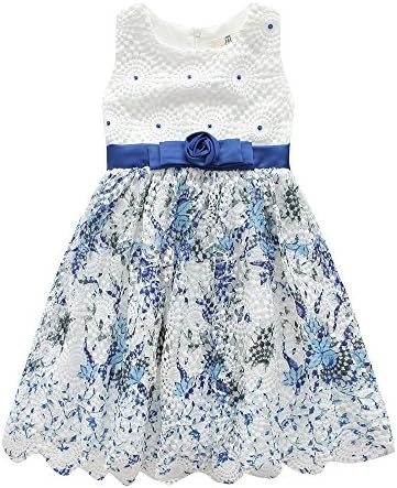 Papi Cool Girl Dress For Age 1~8 years, White and Blue Color, Princess Dress, Party Dress, Wedding Dress (1~2 Years)