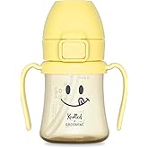 GROSMIMI x KNOTTED Flip Top Spill Proof Sippy Cup, PPSU, BPA Free, Stage 2 Straw for Toddlers (Smile 6oz)