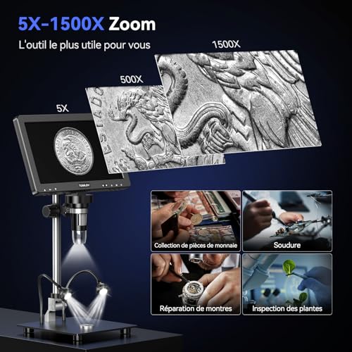 TOMLOV DM9 Max 10.1 Inch HDMI Digital Microscope, 20MP Coin Magnification Camera with HD IPS Screen, Gift for Adult Collectors, 10 Adjustable LED Lights, Compatible PC/TV