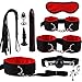 10 Piece Bondage Restraints Set Kit for Bed and Under Bed Sex Play SM Bondage Toy Gear Wrist Cuffs Gags Collar Spanking Rope Strap On Harness for Women Couples Lesbian Female,Redthumb 4