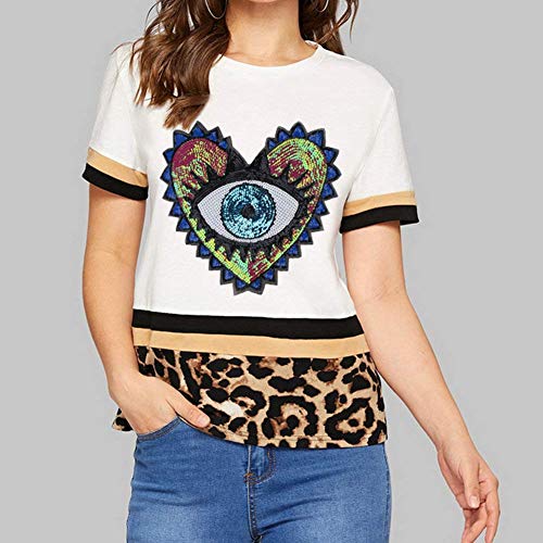 MIAO JIN 6 Pcs Love Shape Large Sequin Heart Evil Eyes Motif Applique Patch Embroidery for Garment Accessory (3 Colors)
