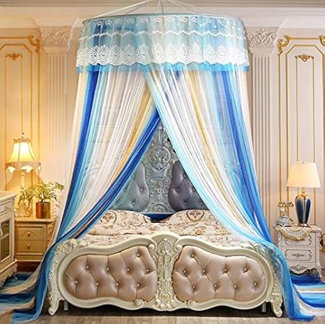Amazon Yujia 蚊帳 モスキートネット 着地式 吊り下げ 円形蚊帳 天蓋 高級感 ベッド帳 お姫様 可愛い ベッド飾り カーテン 防虫防蚊 直径 約 150cm 高300cm ブルー 2 0mベッド Yujia 蚊帳 通販