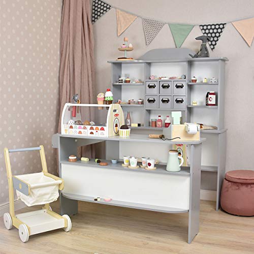 roba Kaufladen aus Holz - Großer Kaufmannsladen für Kinder - Marktstand (grau/weiß) – Bild 3