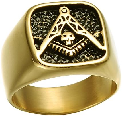 Slyq Jewelry Punk Gothic Masonic Signet Rin Gold Color Men cz engagement ring