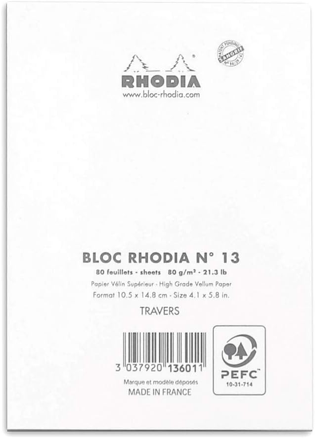 RHODIA 13601C, Stapled Notepad N°13 White, A6, Lined, 80 Detachable Sheets, White Clairefontaine Paper 80 g/m, Soft - Image 4