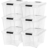 IRIS USA TB Clear Plastic Storage Bin Tote Organizing Container with Durable Lid and Secure Latching Buckles, 32 Qt, 6 Count