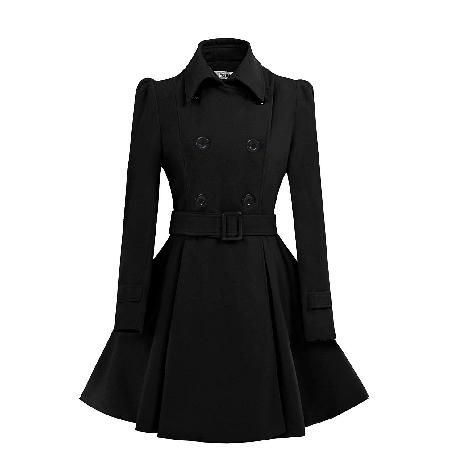 Photo 1 of ** MISSING BELT** ForeMode Women Swing Double Breasted Wool Pea Coat with Belt Buckle Spring Mid-Long Long Sleeve Lapel Dresses Outwear (X-Large, Black5)…