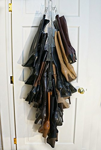 NEW IMPROVED SYSTEM: Boot Stax-- Vertical Boot Storage System-- 1 Hanging Swivel Rod with 12 Hooks - Includes 6 Boot Hangers (Boot Stax)