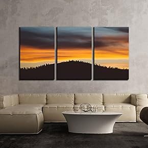 3 Piece Canvas Wall Art - Mountain at The Dusk - Modern Home Art Stretched and Framed Ready to Hang - 16"x24"x3 Panels