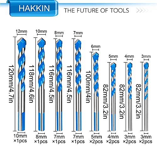 Hakkin 12 Pcs Masonry Drill Bits Set, 3mm 12mm Concrete Drill Bits
