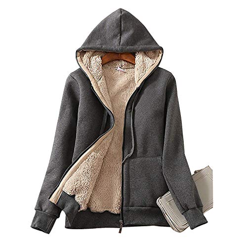 Ladies Plain Hoodie Winter Warm Fleece Lined Zip Up Jacket Coat for Women